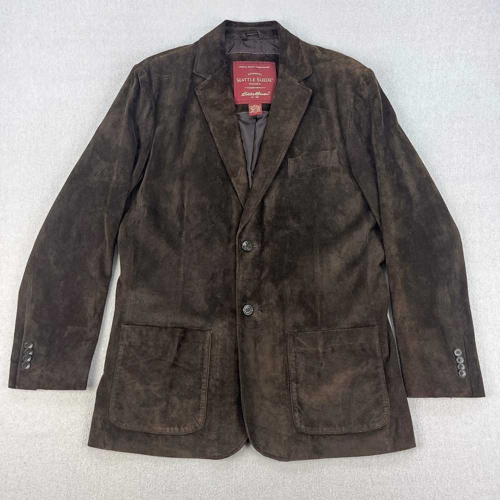 Vintage Eddie Bauer Seattle Suede Blazer Jacket Mens M (44) Dark Brown Leather